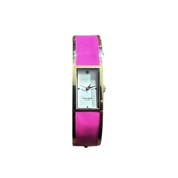 Kate Spade New York Gold Tone Bangle Watch Pink Accent Square Face - Picture 1 of 4